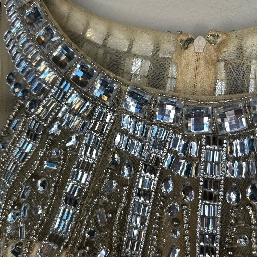 Bustier Women’s Size 10 Cream Mesh Classy Embellished Jewels Zip Back Dress Top - Picture 14 of 15